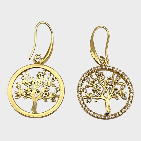 Gold Filled Tree of Life Earrings Pave CZs 18KT Gold Filled - Picture 3 of 8